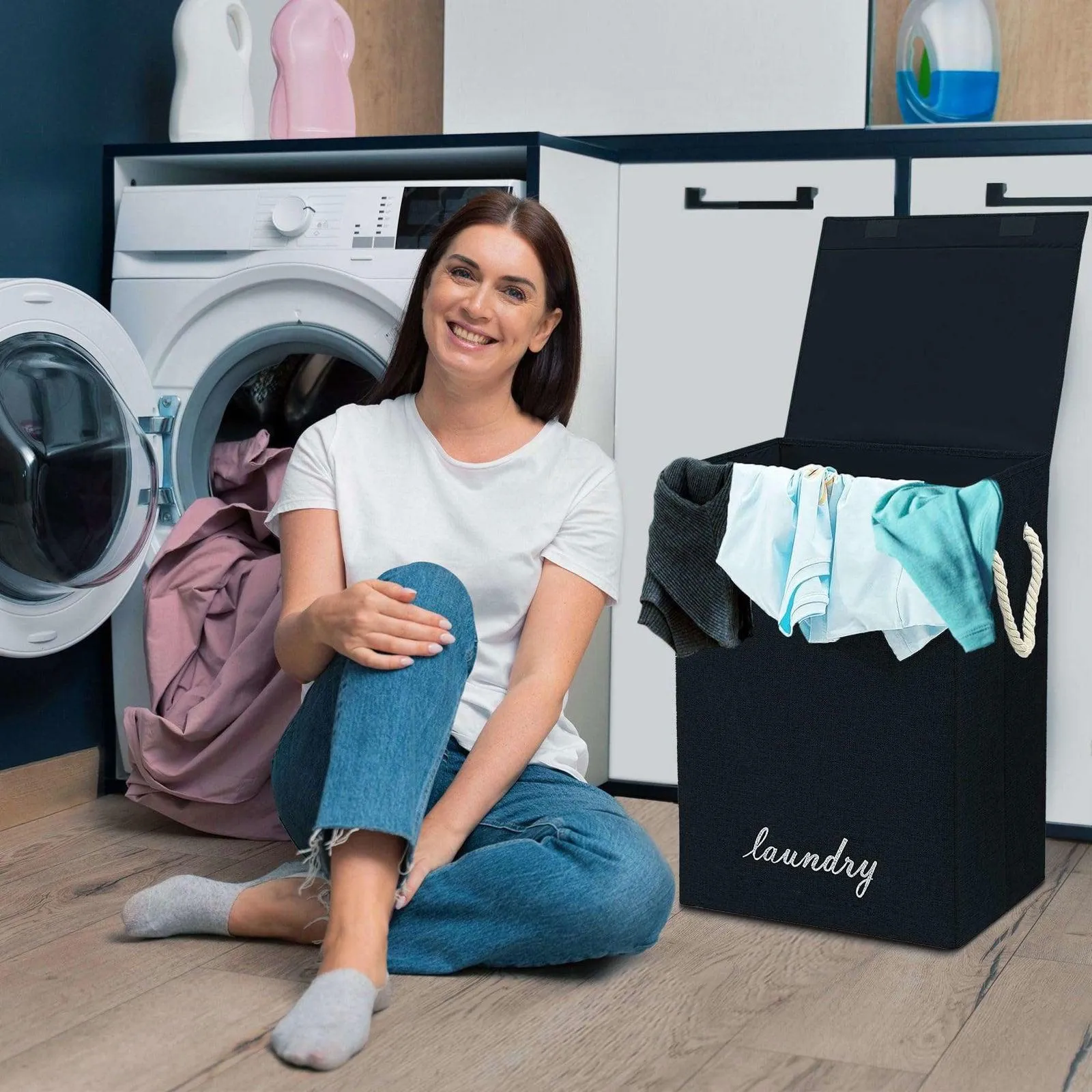 SG Traders 90L Collapsible Laundry Basket with Lid