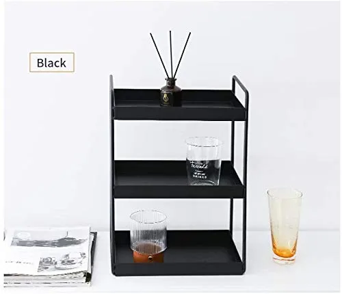 SHIOK DECOR 3 Tier Counter-top Bathroom Storage Organizer | Makeup Holder - Spice Rack Cabinet Organization Tray Shelf for Home Kitchen | Black| Metal | Storage Pantry Shelves