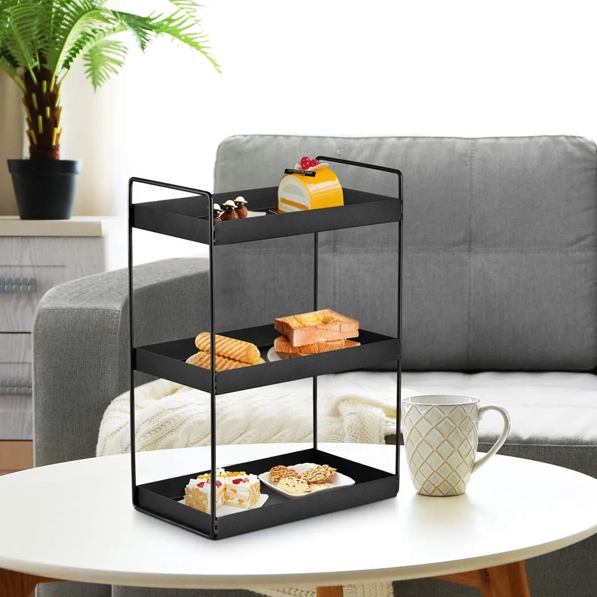 SHIOK DECOR 3 Tier Counter-top Bathroom Storage Organizer | Makeup Holder - Spice Rack Cabinet Organization Tray Shelf for Home Kitchen | Black| Metal | Storage Pantry Shelves