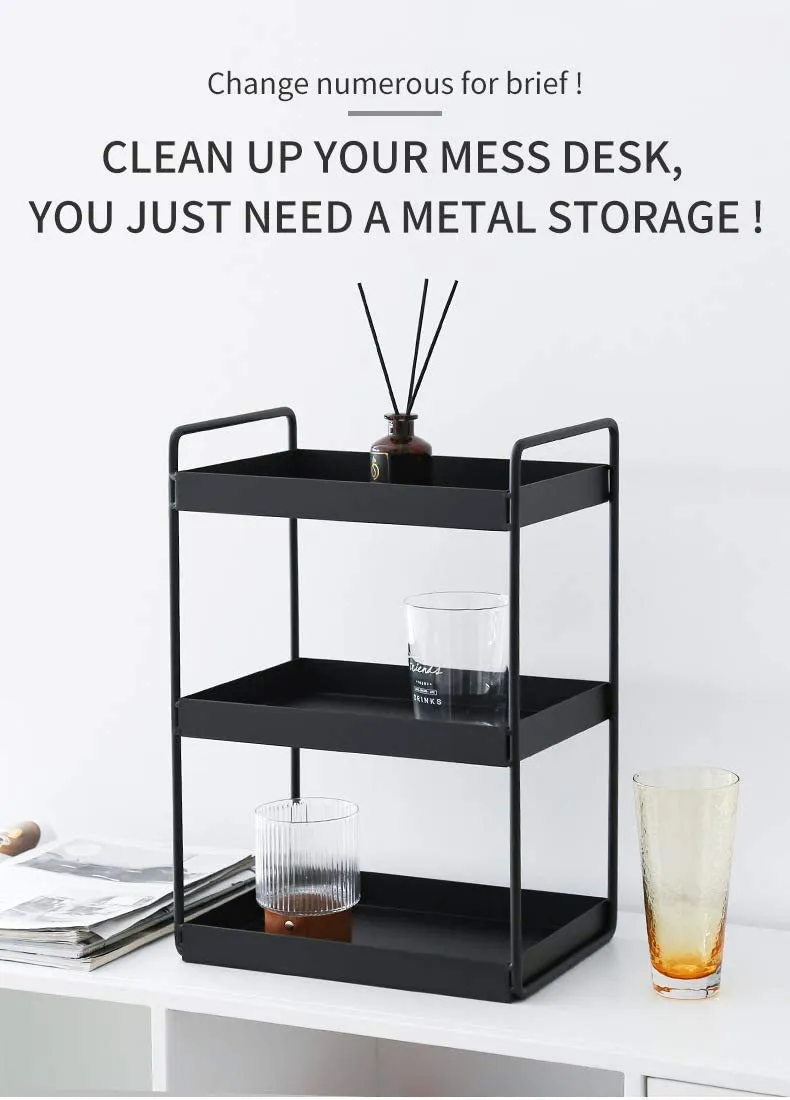 SHIOK DECOR 3 Tier Counter-top Bathroom Storage Organizer | Makeup Holder - Spice Rack Cabinet Organization Tray Shelf for Home Kitchen | Black| Metal | Storage Pantry Shelves