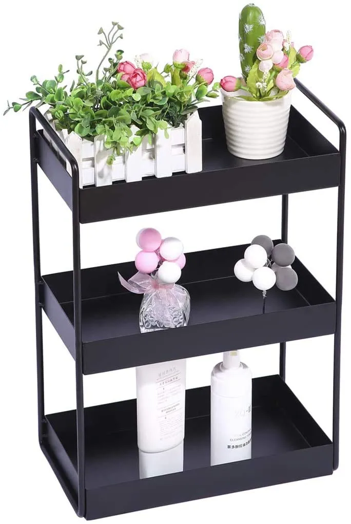 SHIOK DECOR 3 Tier Counter-top Bathroom Storage Organizer | Makeup Holder - Spice Rack Cabinet Organization Tray Shelf for Home Kitchen | Black| Metal | Storage Pantry Shelves