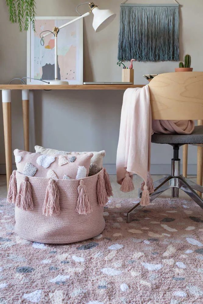 STORAGE BASKET TASSELS VINTAGE NUDE