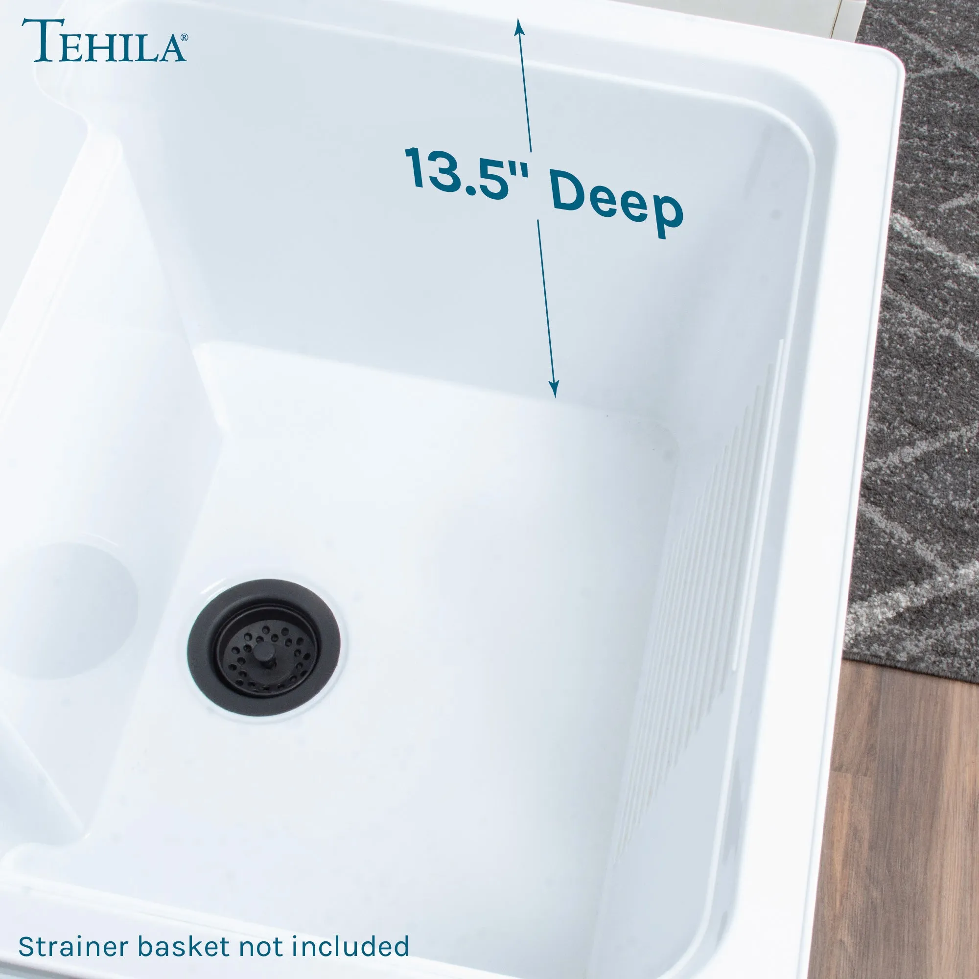 Tehila Black Vanity Cabinet and White Utility Sink, No Supply Lines, No Strainer Basket