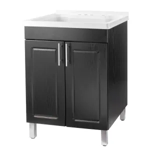 Tehila Black Vanity Cabinet and White Utility Sink, No Supply Lines, No Strainer Basket