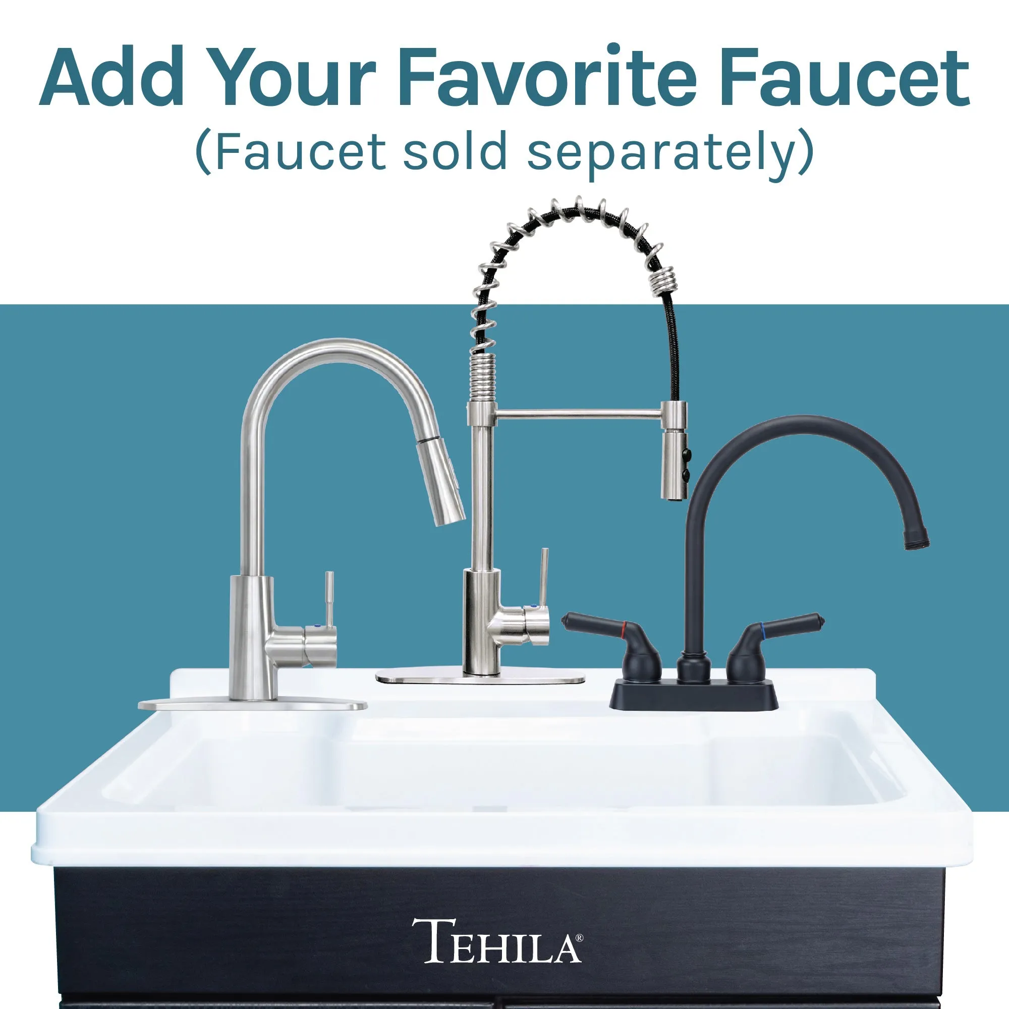 Tehila Black Vanity Cabinet and White Utility Sink, No Supply Lines, No Strainer Basket