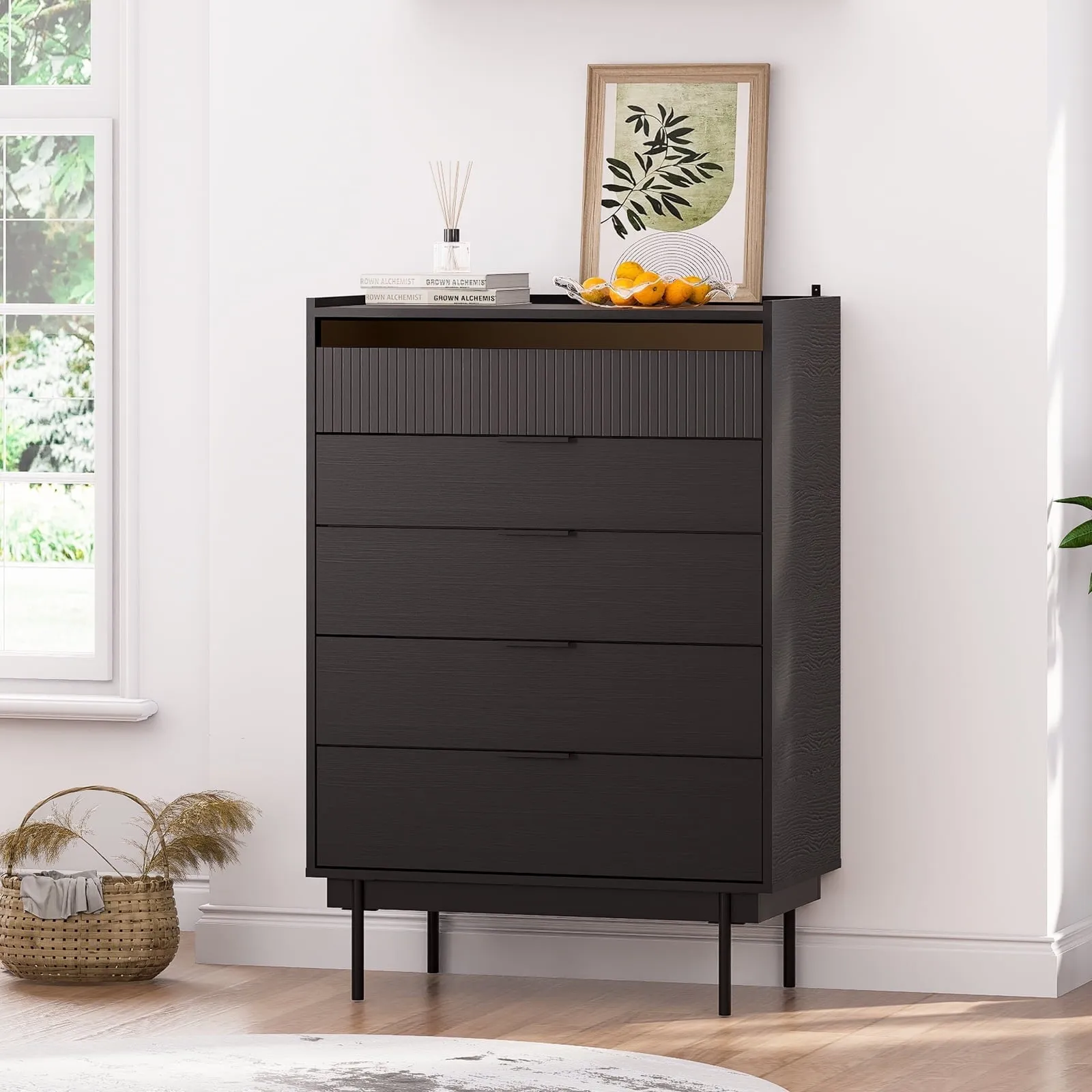 timeless Storage Cabinet, 47" x 31.5" Buffet Cabinet with Storage, Black Sideboard with 2 Sliding Doors & 3 Drawers, Wood Coffee Bar Entryway Storage for Living Room