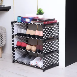 VIKNORT 4-Shelves Metal Shoerack/Book Shelf/Multipurpose Storage Organiger/ 4-Tier (Black)