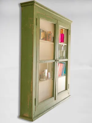 Vintage wall mounted glass door cabinet w/ green patina 45" x 38¼"