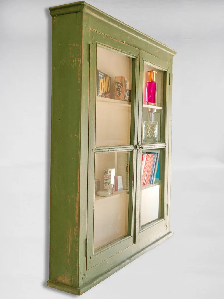 Vintage wall mounted glass door cabinet w/ green patina 45" x 38¼"