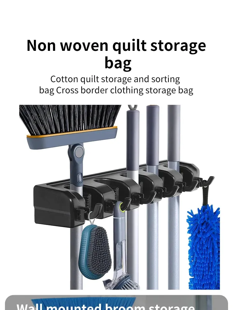 Wall Mounted Mop Holder 3/4/5 Position Multi-Functional Broom Hanger Shelf Home Kitchen Storage Black Magic Plastic Mop Holder