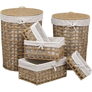 Waved and Round Paper Baskets - Natural/Linen Fabric - Various Sizes