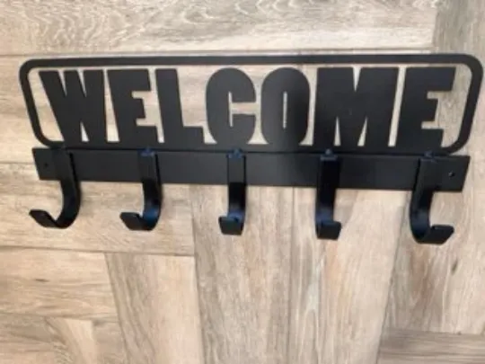 Welcome Sign Coat Rack - Hand-Welded Entryway Hanger - Rustic Home Decor