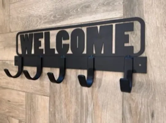 Welcome Sign Coat Rack - Hand-Welded Entryway Hanger - Rustic Home Decor