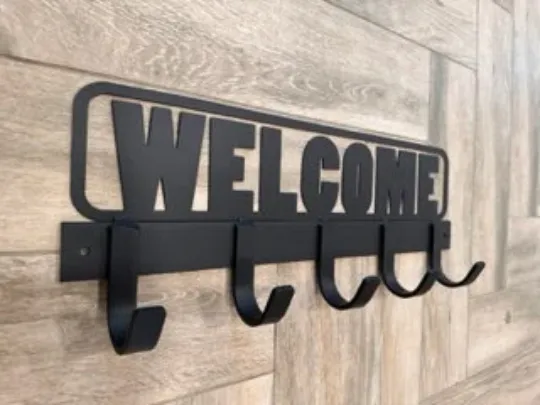 Welcome Sign Coat Rack - Hand-Welded Entryway Hanger - Rustic Home Decor