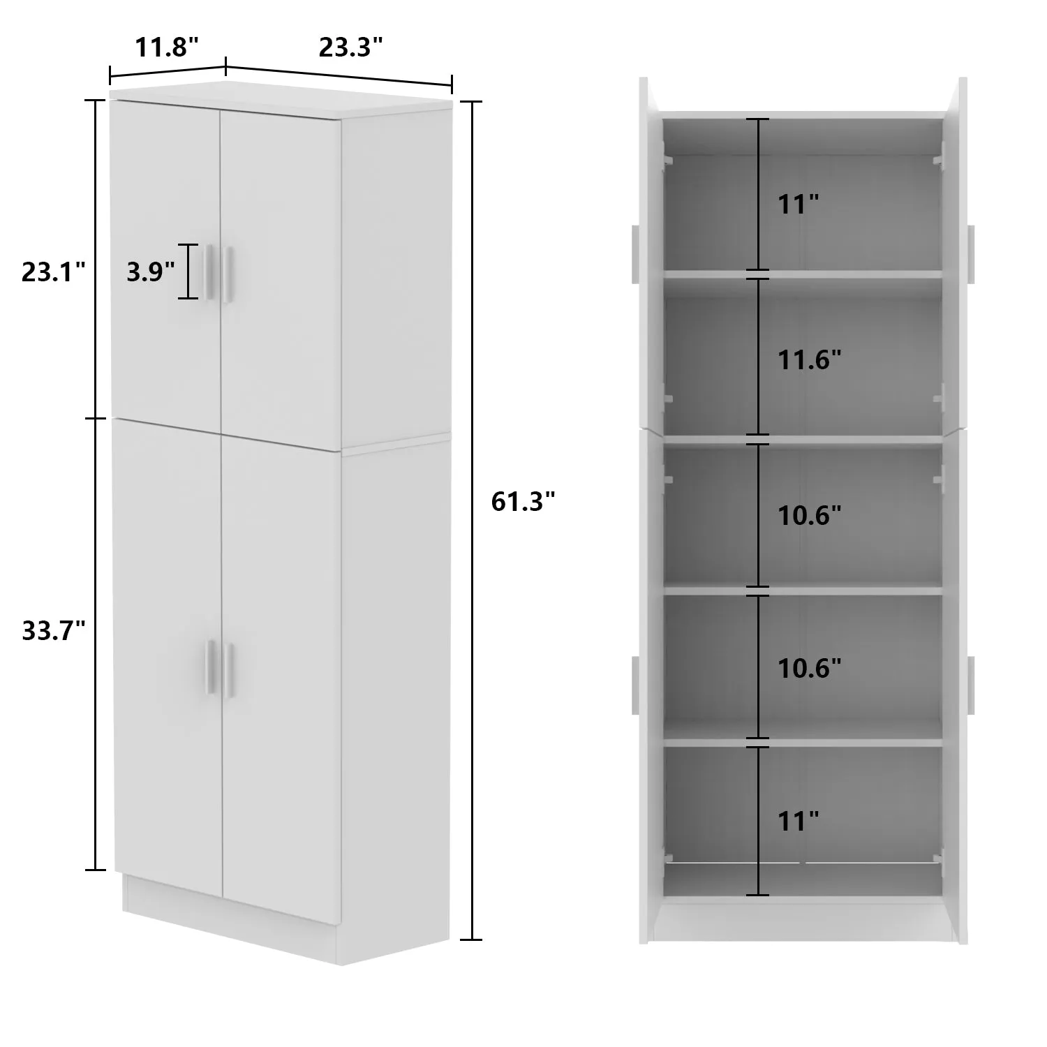 White 5-Tire Shelf Multi-Space Storage Cabinet Study Bookcase Stand for Storage