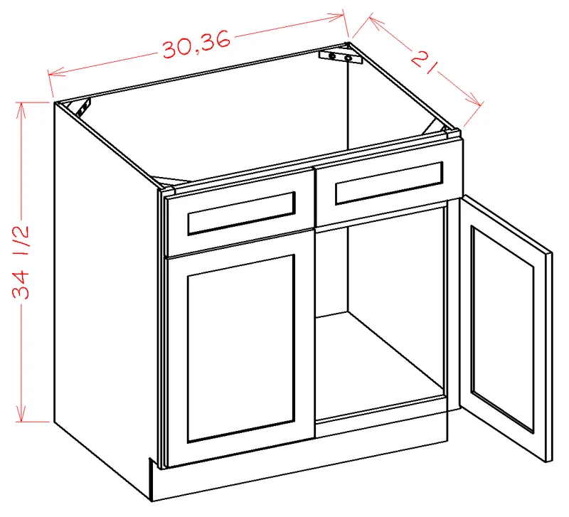 Wilora Classic Mocha Sink Vanity Cabinet - 2 Doors, 1 False Drawer (30" x 34.5" x 21")