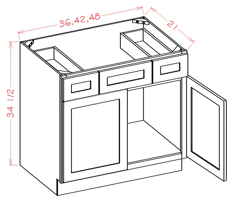 Wilora Classic Mocha Sink Vanity Cabinet - 2 Doors, 2 Drawers, 1 False Drawer (48" x 34.5" x 21")