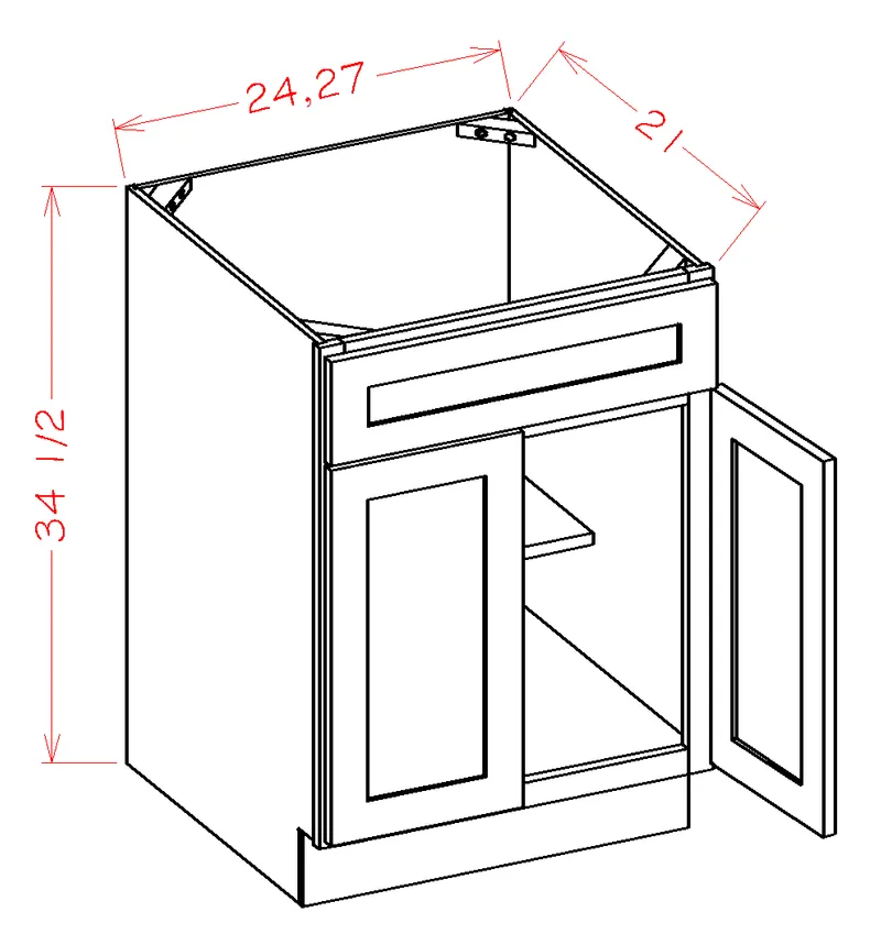 Wilora Classic White Sink Vanity Cabinet - 2 Doors, 1 False Drawer (24" x 34.5" x 21")