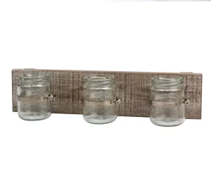 Worn Wood Wall Decor with 3 Glass Containers (WS)