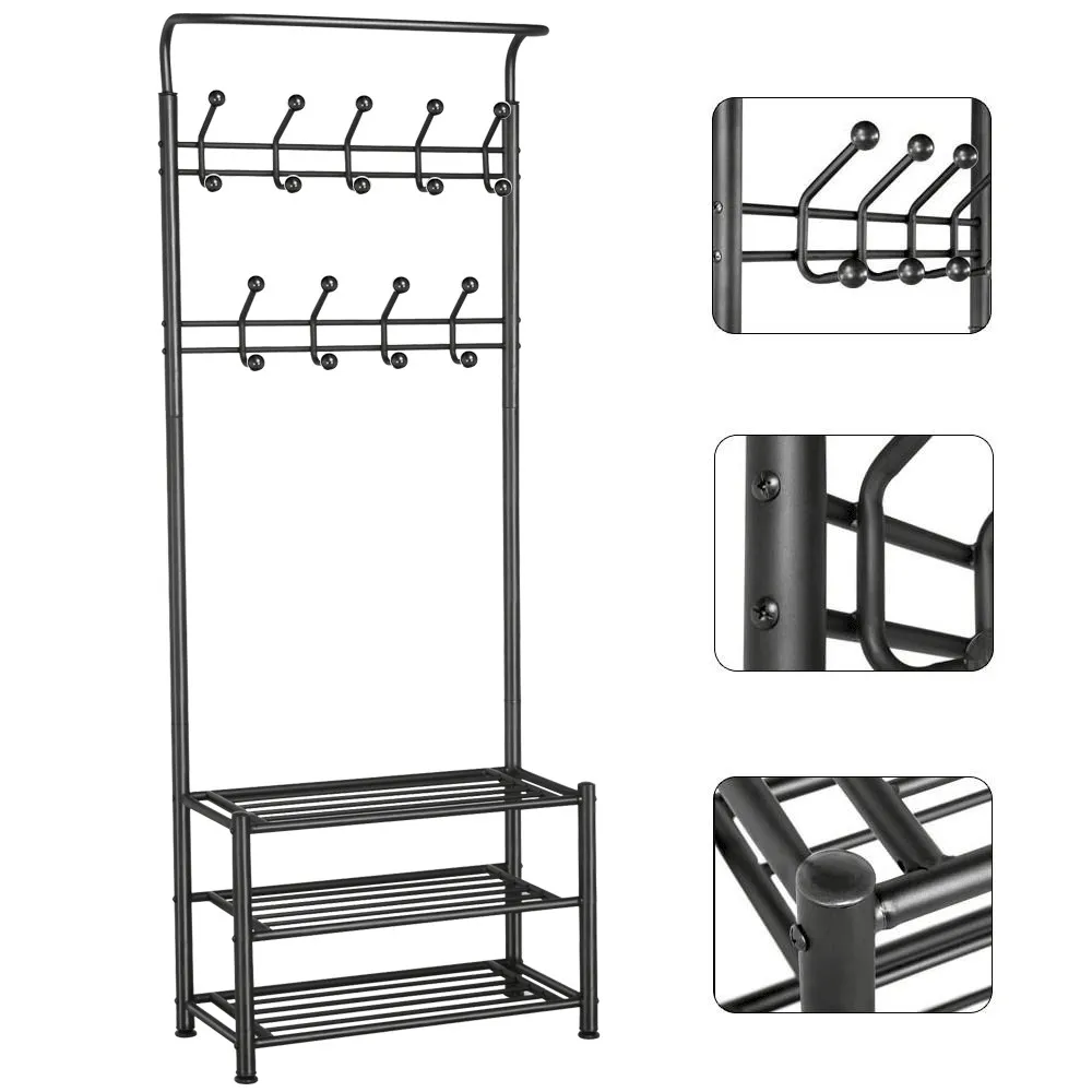 Yaheetech 18 Hooks Coat Rack with 3-Tier Shoe Rack Bench