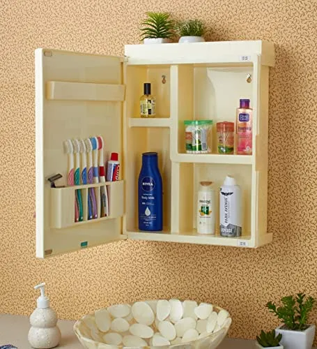 zahab Bathroom Cabinet with Mirror Storage Plastic Organiser Wall Mounted Bathroom Accessories Mirror Cabinet Big size-19x4.5x14 inch Ivory