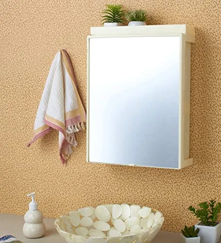 zahab Bathroom Cabinet with Mirror Storage Plastic Organiser Wall Mounted Bathroom Accessories Mirror Cabinet Big size-19x4.5x14 inch Ivory