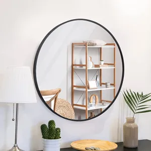 ZENY™ Black Round Mirror, 24Inch Bathroom Vanity Wall Decor Circular Mirror with Metal Frame